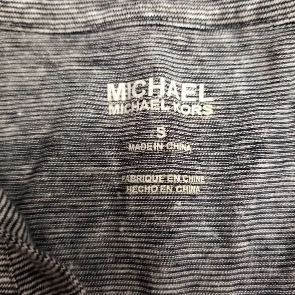Michael Kors Black and White Short Sleeve Polo Shirt Linen Blend